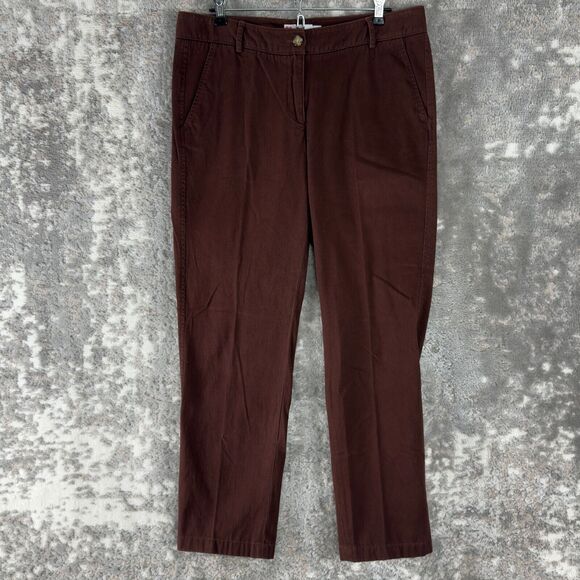 LL Bean Signature Womens Size 12 Rugged Cotton Blend Chino Pants Brown Button - Picture 1 of 13